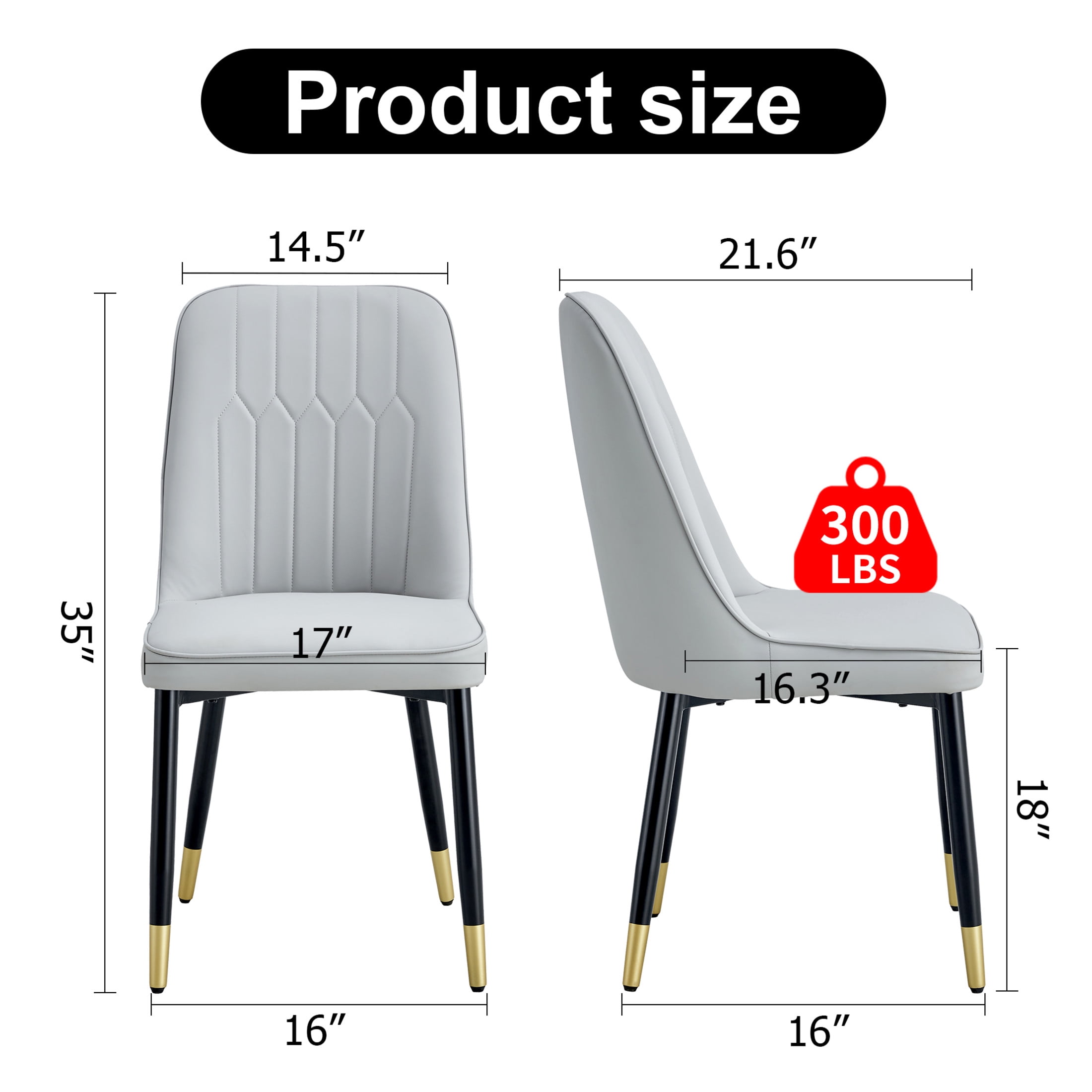 Noble House 35" Modern Dining Chairs, Thick Padded PU Leather Seat & Back Side Chairs, Metal Legs, Light Gray, Set of 2