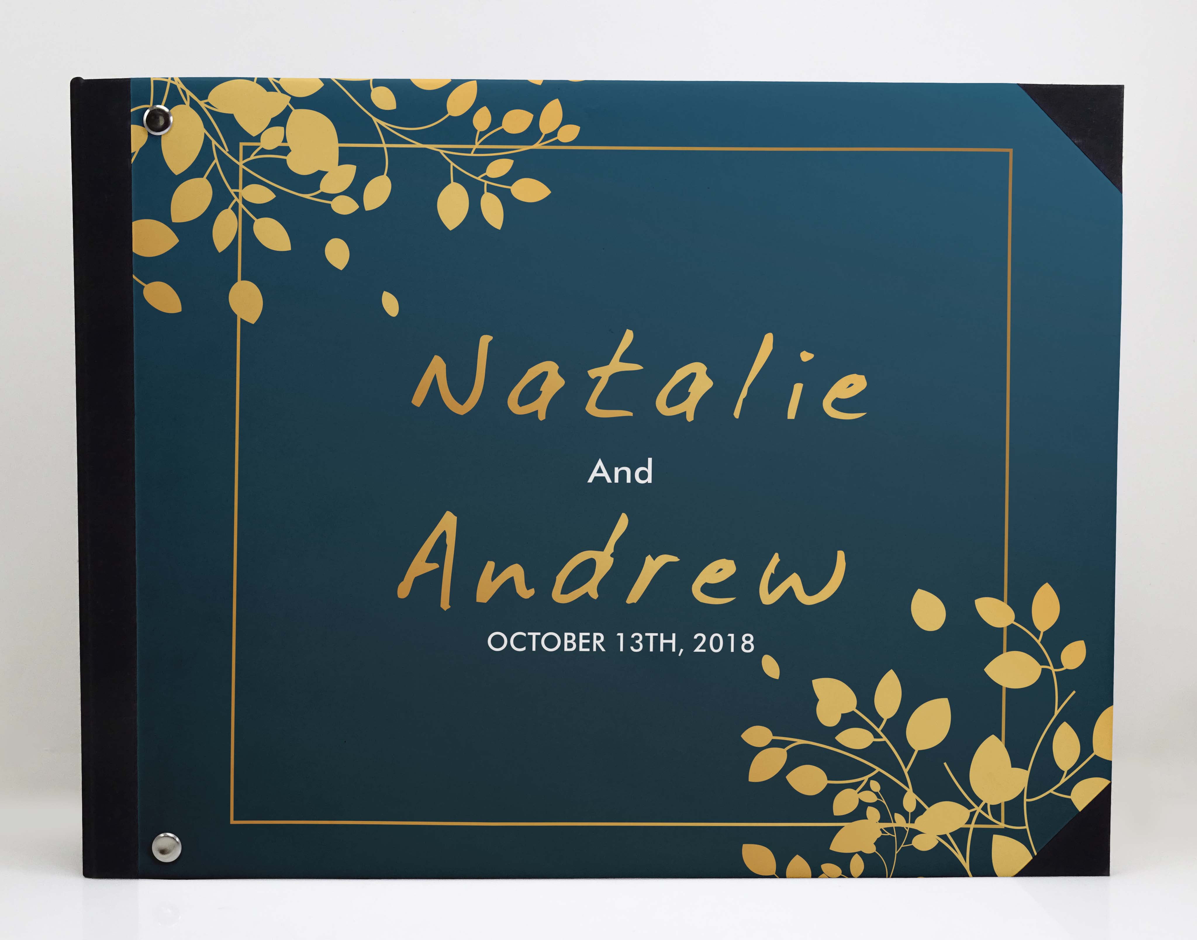Darling Souvenir Blue Leaves Frame Hardbound Cover Printed Anniversary Wedding Guestbook Scrap book-9 x 12 Inches