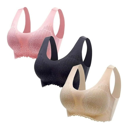 Clearance! HCURIBAD Sports Bra  Push up Bra 3 Pcs Women s Seamless Comfort Sports Bra Padded Soft Stretch Non-Steel Ring Sleep Bra  Wireless Bras  Bras for Women F 4XL