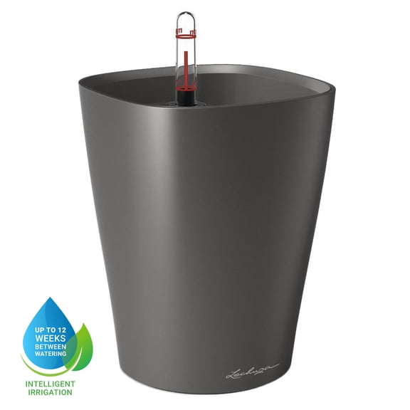 DELTINI Charcoal Metallic, Self-watering Small Indoor Planter, H7.5 L5.9 W5.9 in