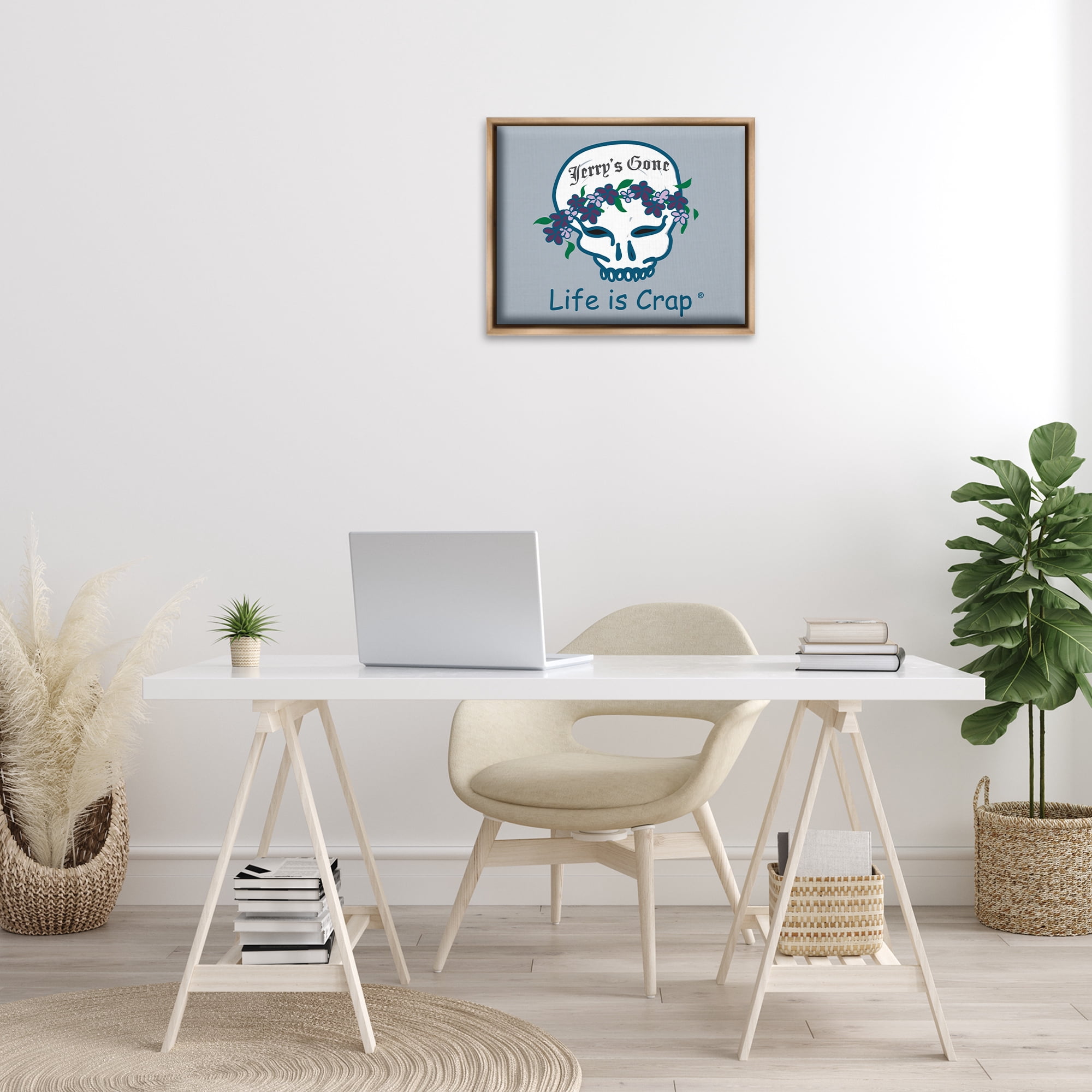 Stupell Industries Jerry's Gone Skull Novelty & Humor Painting Brown Floater Framed Canvas Art Print Wall Art, 21 x 17