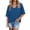 Blue, variant on Women's Loose Fit V Neck Mid Length Sleeve Basic Top, Casual Short Sleeve Blouse with Spliced Hem, Lightweight Summer Pullover for Daily Wear Black L