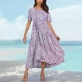 thumbnail image 4 of LOVZFMLL Summer Dresses for Women Short Sleeve A-Line Maxi Dresses Casual Floral Boho T-Shirt Dresses Flowy Beach Sundresses with Pockets Light Purple A XL, 4 of 5