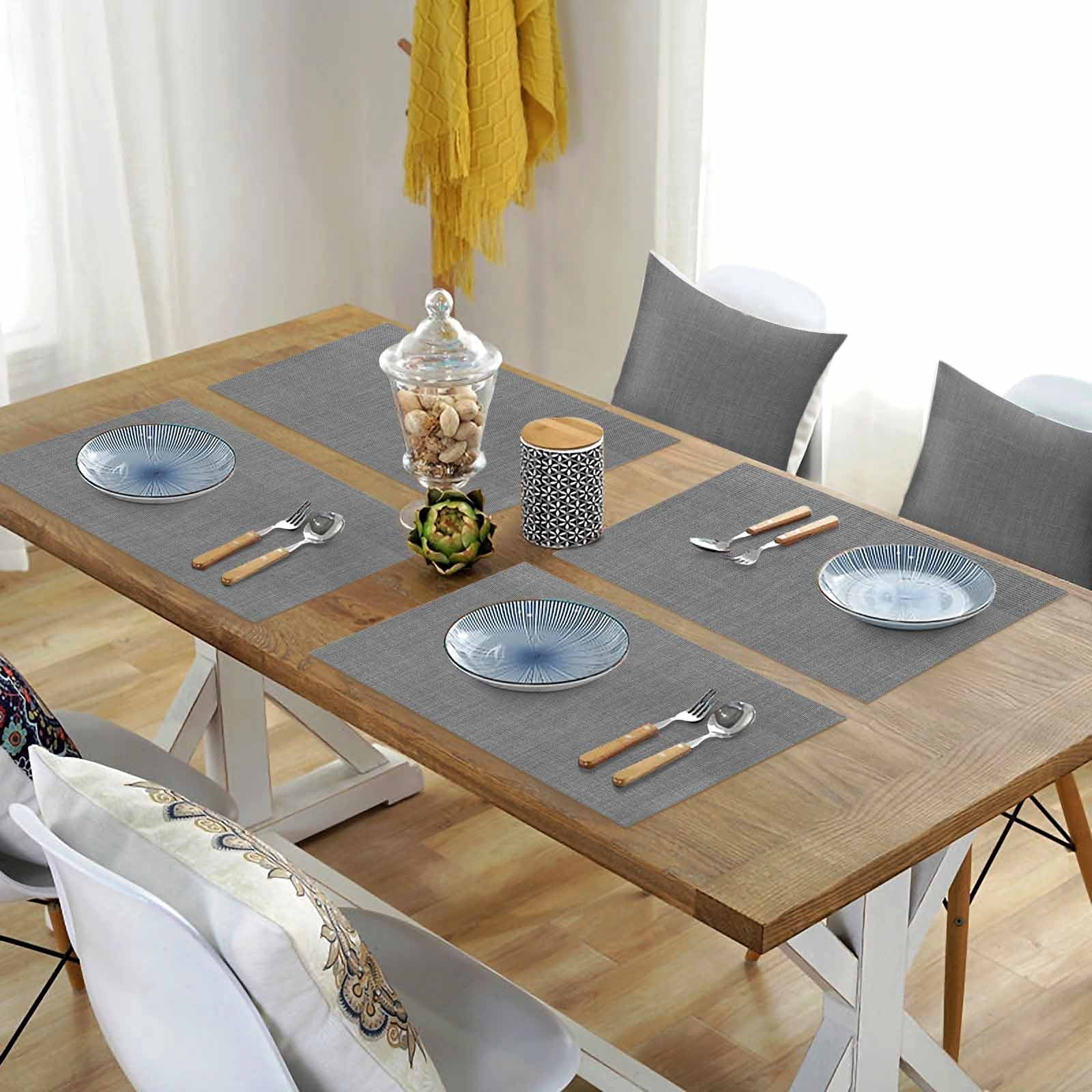 Placemats Set of 4, Grey Linen Placemats Set of 4, Farmhouse Pure Color Tablemats Washable Placemat Table Decoration for Kitchen Table Dinner Party Home Decor Indoor Outdoor 13x19 Inch