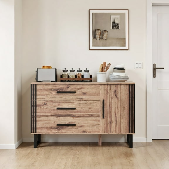 YYAo Buffet Sideboard, Cupboard Buffet Console Kitchen Sideboard,Sideboard Buffet Cabinet Credenza Storage Cabinet with 3 Drawers-Rustic Brown