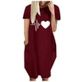 thumbnail image 6 of WQJNWEQ Summer Dresses On Fashion Women Loose Love Print O-Neck Pockets Casual Short Sleeves Robe, 6 of 9
