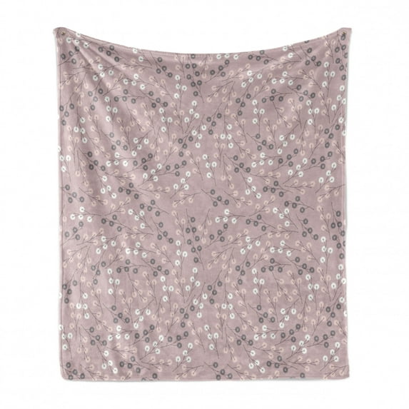 Flower Soft Flannel Fleece Throw Blanket, Swirling Branches Spring Season Petal Blossom Romantic Garden Motif, Cozy Plush for Indoor and Outdoor Use, 60" x 80", Taupe Grey Dried Rose, by Ambesonne