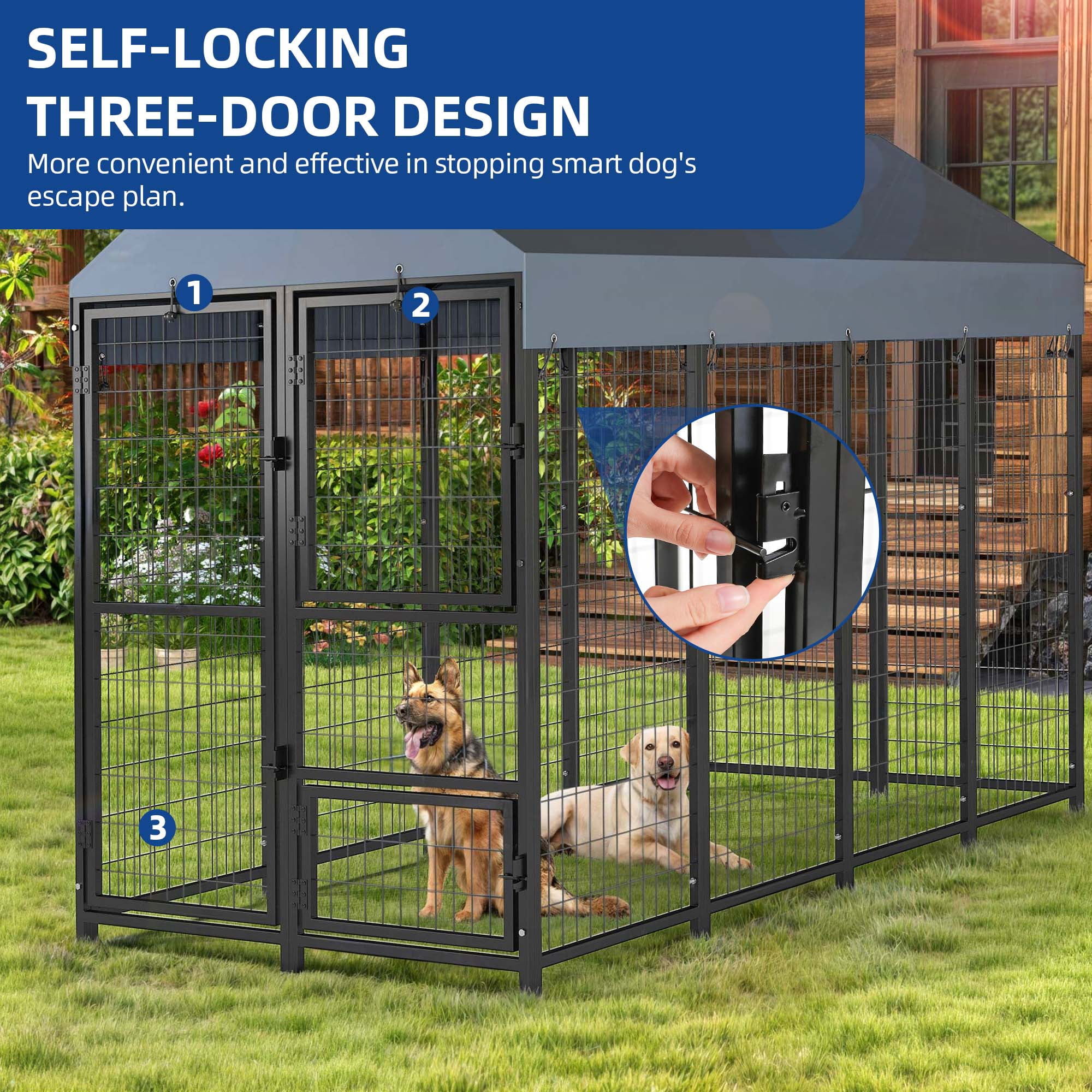 Dextrus 8x4x6ft Large Outdoor Dog Run Kennel, Heavy Duty Dog Pets Cage Galvanized Steel Dog Fence Dog Enclosure Playpen with Waterproof Cover and Secure Lock