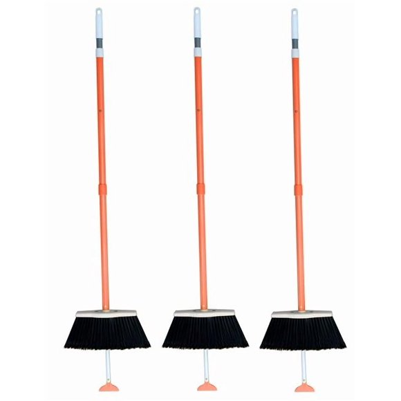 3-Pack SweepEasy Broom As Seen On Shark Tank - Scrape, Sweep & Go - for Indoor and Outdoor Use, Sweep Easy with Scraper (Orange)