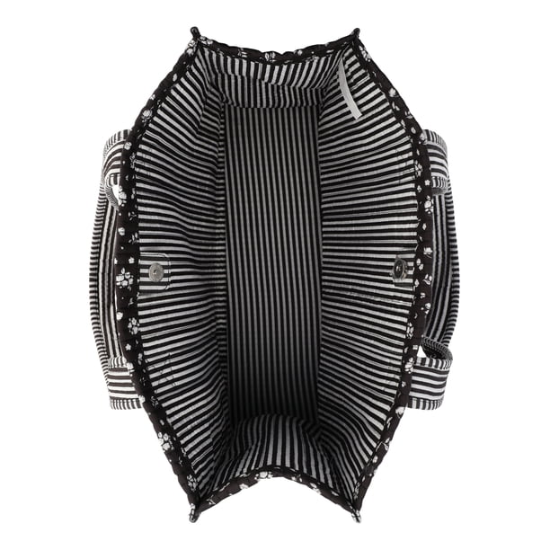No Boundaries Women's Quilted Tote Bag, Black Ditsy/Stripe