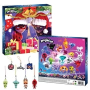 Miraculous Ladybug Advent Kwami Calendar with Miniature Flocked Kwamis and Seasonal Charms, for Christmas with Hooks and Ribbons, Wyncor