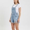 thumbnail image 4 of Karight Womens Light Wash Distressed Denim Shortalls Adjustable Straps Frayed Hem Casual Summer Overalls, 4 of 8
