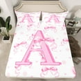 thumbnail image 2 of jejeloiu Letter A Monogrammed Twin Sheet Sets,Cute Bow Flower Twin Fitted Sheet,Pink White Bowtie Flat Sheet For Child,Microfiber Room Decorative,3-Piece, 2 of 7
