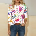 thumbnail image 3 of RKSTN Mardi Gras T Shirts for Women Oversized Crewneck Carnival Mask Print 3/4 Sleeve Top Womens Casual Round Neck Funny Mask Tuesday Carnival Party 3/4 Length Sleeve Tee Shirt Spring Summer Clothe, 3 of 6
