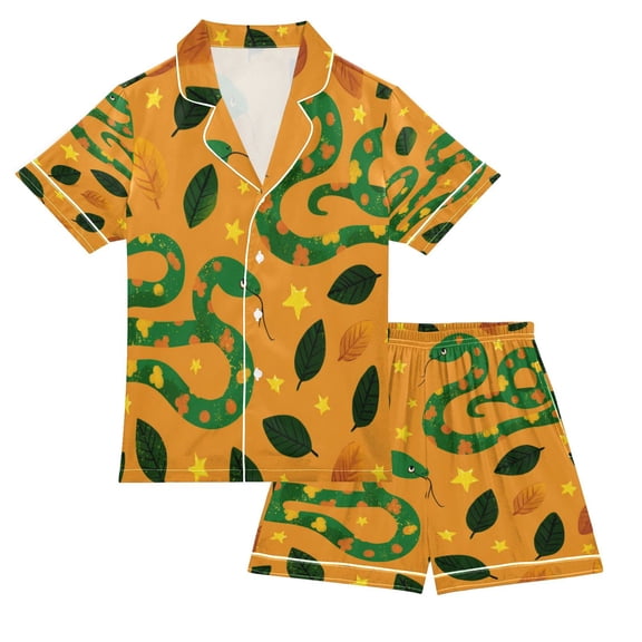 Children's Satin Pajama Sets Pajama Sets Button-Up Satin Pajama Set for Boys & Girls Green Snake S