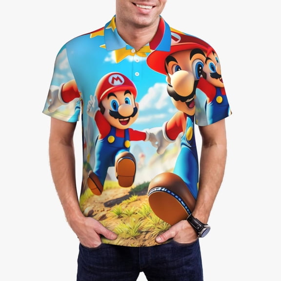 Saiise Mario Mens Golf Shirt Moisture Wicking Dry Fit Mens Polo Shirts Dry Fit Performance Men's Golf Shirts Regular Fit Fashion Print