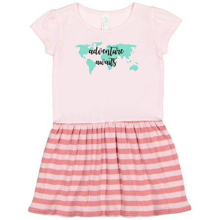 

Inktastic Adventure Awaits Teal World Map Gift Toddler Girl Dress