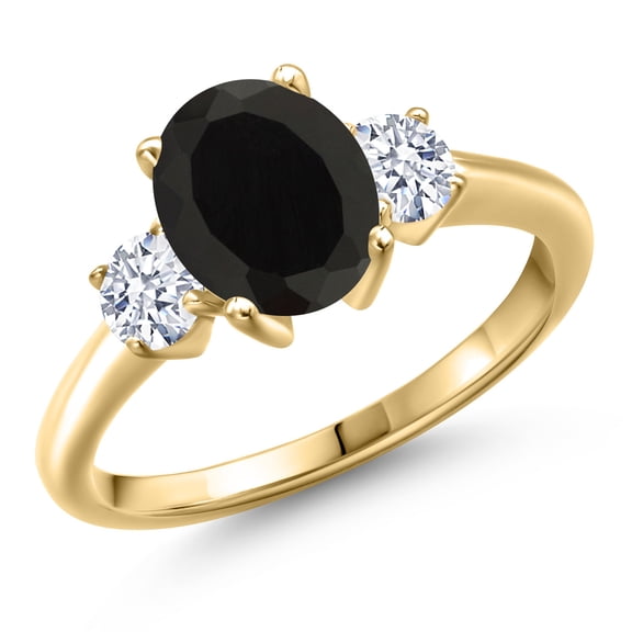 Gem Stone King 10K Yellow Gold Black Onyx and White Zirconia Engagement Ring for Women | 2.50 Cttw | Oval 9X7MM | Gemstone December Birthstone | Size 6