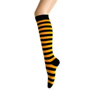 Women and Girls Zebra Stripes Tube Knee High Socks In Black with Gold Yellow