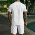 thumbnail image 4 of Men'S Contrast Trim Linen Blend Short Sleeve Button Down Shirt And Drawstring Waist Shorts Set For Summer Beach Vacation And Casual Wear,White,XXXL, 4 of 4