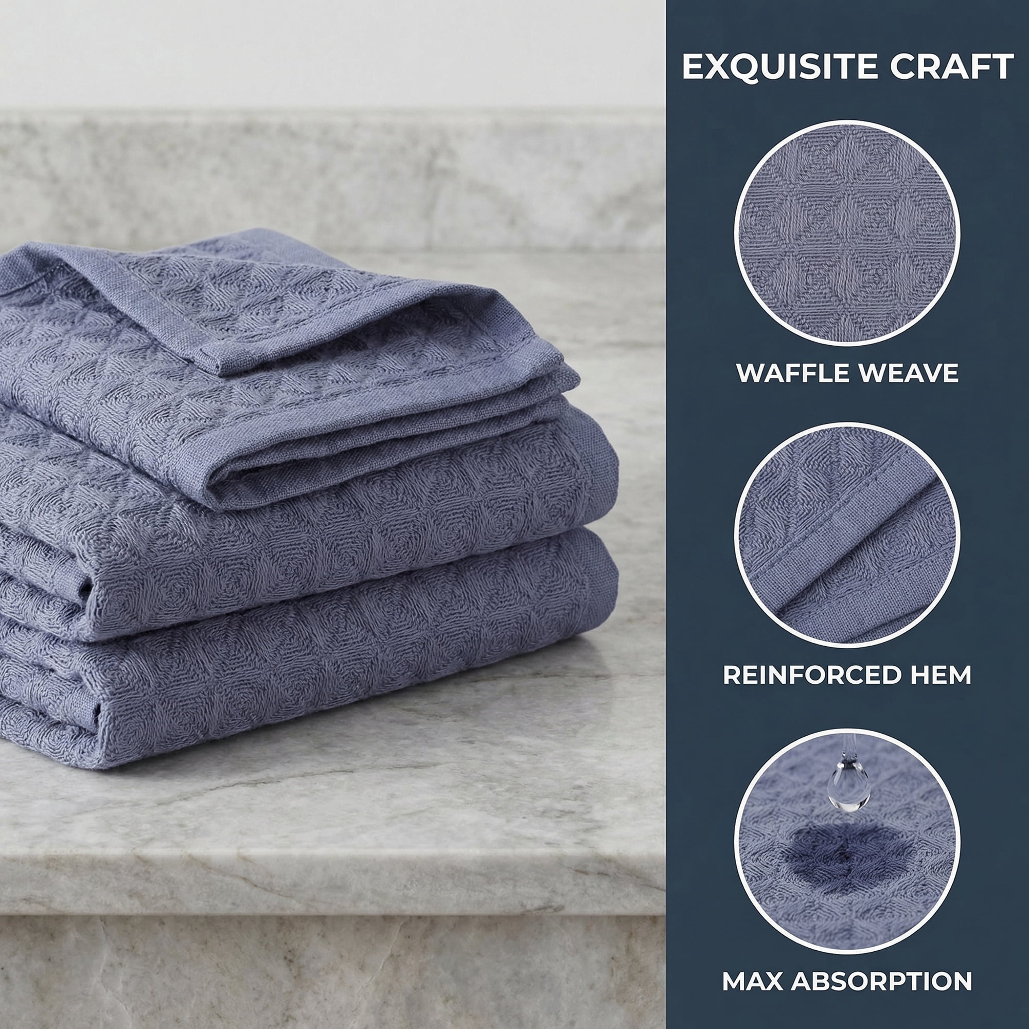 Unique Bargains 100% Cotton Waffle Weave Solid color Kitchen Towels 4 Pack Grey 12" x 12"