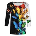 thumbnail image 4 of Cavosen Womens 3/4 Sleeve Blouses Floral Graphic Print Pullover Shirts Crewneck Casual Dressy Summer Tops Resort Fashion Tees Beach Vacation T-Shirts Workout Plus Size 4XL, 4 of 5