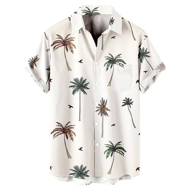 Camisas Para Hombre Casual Top de camisa de manga corta con solapa y hebilla de impresión digital 3D de moda y ocio para hombre (Beige, L)