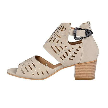 

OAVQHLG3B Women s Sandals on Clearance Women Rhinestone Hollow Out Open Toe Slippers Shoes High Heels Comfy Sandals Casual Comfortable Beach Sandals