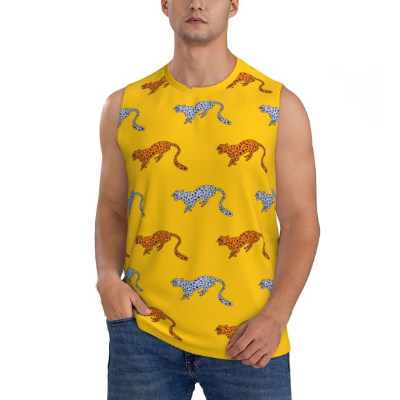 Balery Leopard Print Camisetas sin mangas para hombre, absorbe la humedad y protege contra el mal olor.-XX-Large