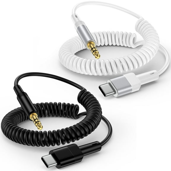 iPhone Aux Cord,Zacenei 2pack 6FT USB C to 3.5mm Audio Aux Jack Coiled Cable Type C to Aux Headphone Male Cord Retractable Car Stereo Auxiliary Cable Compatible for iPhone 16 15 Samsung Galaxy S25