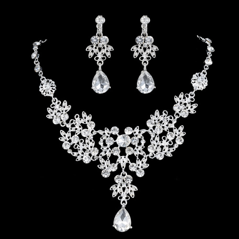 Set Necklace Pearl Jewelry Earrings Wedding Women Earring Bridal Crystal Fashion 
