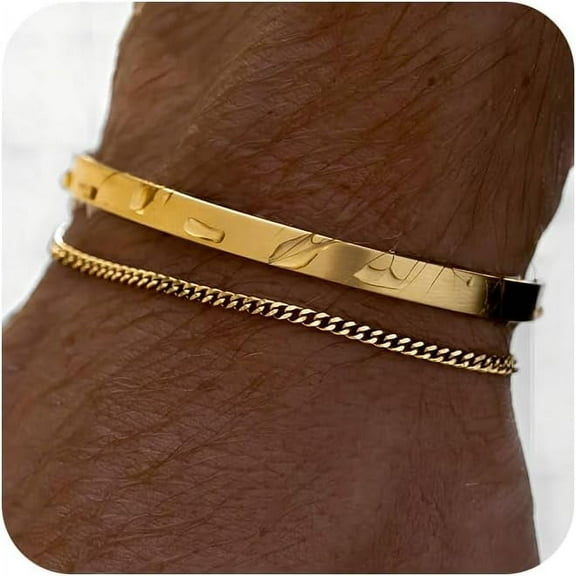 Stackable Bracelets for Men Cuff Snake Box Cuban Link Chain Bangle Bracelet Set Mens Jewelry