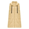 thumbnail image 5 of Long Puffer Vest Women Oversized Quilted Hooded Jacket Lightweight Down Vests Sleeveless Winter Coat with Pockets Yellow S, 5 of 7