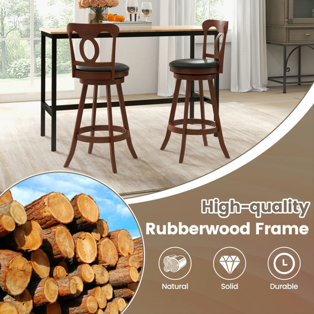 Demi Bonn 30" Set of 2 Swivel Bar Stools with Footrest, Modern Dining Chair with Backrests, Brown