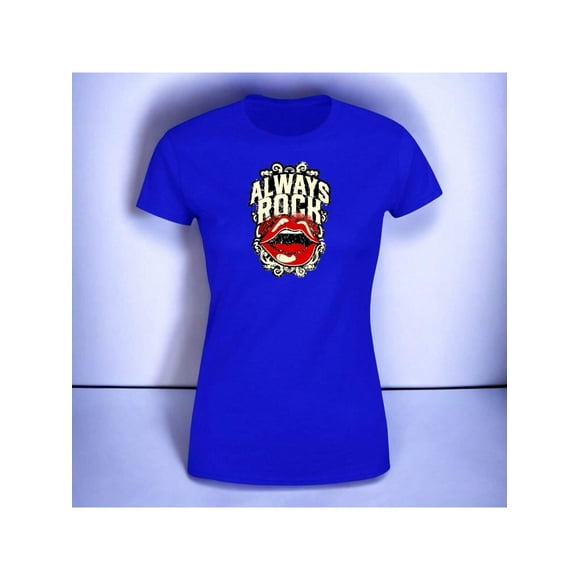 Playera Blusa Con Estampado De Always Rock Con Labios Sexys Ropa Para Mujer Color Azul Talla Mediana Marca Emil SaEs