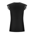 thumbnail image 5 of Womens Summer Ribbed Tops Crochet Lace Trim V Neck Cap Sleeves Tunic Tee Tops Fitted Floral Print/Solid T Shirts Blouses, 5 of 7