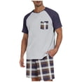 thumbnail image 2 of TKKCS Mens Plaid Pajama Sets- Lightweight Sleepwear Short Sleeve and Shorts Crew Neck Lounge Sets With Pockets Purple Size 4XL, 2 of 5