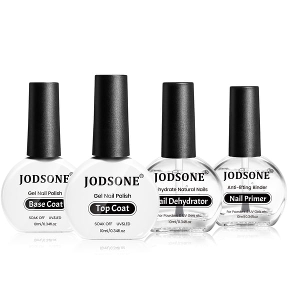JODSONE 4 Bottles 10ML Nail Primer Base Coat Glossy Top Coat Transparent Quick Drying Durable DIY Nail Art Supplies Manicure Gift For Nail Enthusiasts