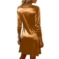 thumbnail image 3 of Women's Cowl Neck Dress Silky Ruched Midi with Long Sleeve for Holiday Party Evening Cocktail Fall Winter Drape Loose Fit Outfit Gold XL, 3 of 3