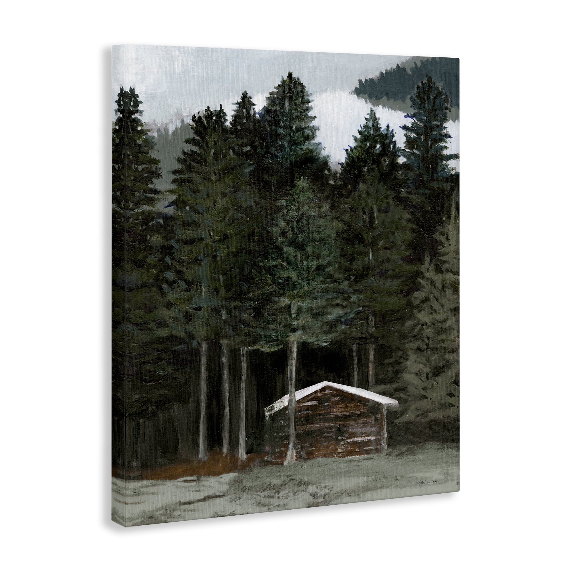 Stupell Industries Log Cabin Forest Thicket Landscape & Nature Painting Wrapped Canvas Art Print Wall Art, 36 x 48