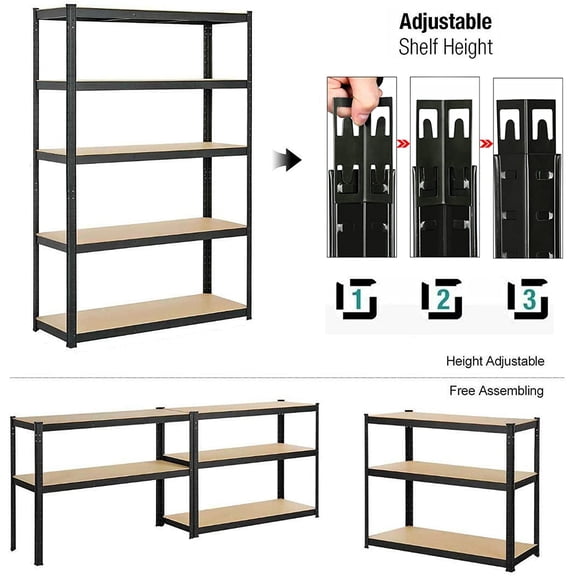Bowoshen 5-Tier Heavy Duty Metal Shelving Shelves, 70"x35"x16" Racking Storage Unit, Black Garage Shed