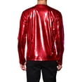 thumbnail image 3 of Unique Bargains Men's Metallic T-Shirt Round Neck Long Sleeve Shining Disco Tee Top XL Red, 3 of 6