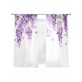 thumbnail image 2 of Wisteria Flowers Semi Sheer Curtains 63 Inch Length 2 Panels Set, Purple Floral Warercolor Summer Sheer Kitchen Curtain Privacy Voile Window Curtain for Living Room Bedroom Rod Pocket Drapes, 2 of 7