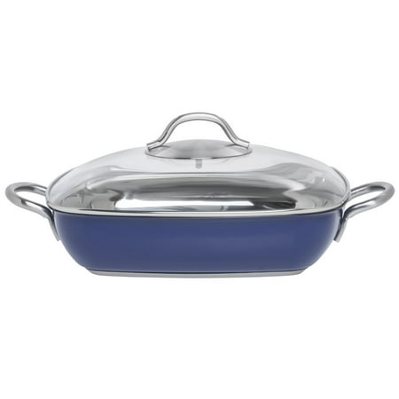 Casserole Dish With Glass Lid Blue Stainless Steel - 11