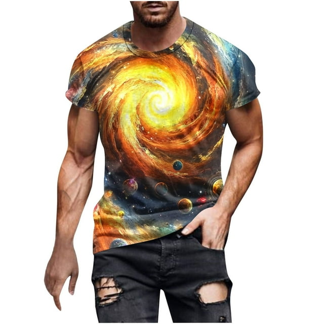 Camiseta Casual de Impresión Del Cielo de los Hombres, Cuello Redondo de Manga Corta para la Playa Y el Uso Diario, Camiseta de Verano Elástica para el Ocio Y la Fiesta