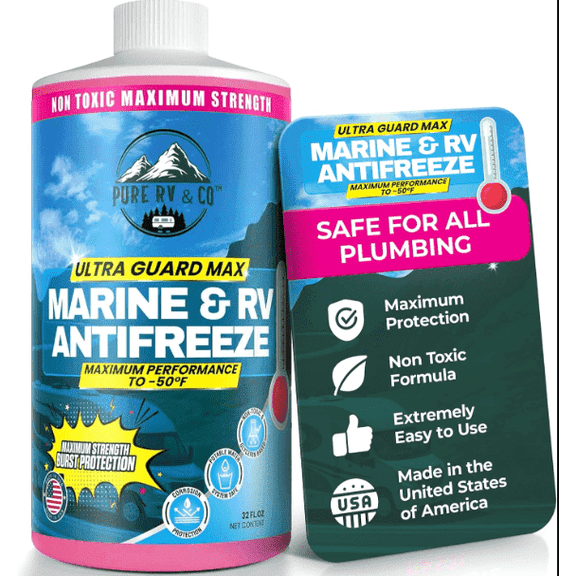 Pure RV Marine Antifreeze, Pink Formula, -50F Protection, 1 Gallon