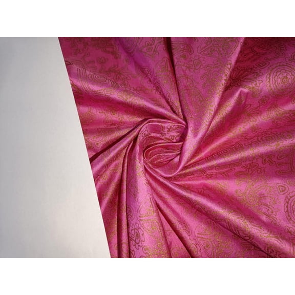 100% silk Dupion fabric PINK with gold print 40" wide 27mm DUPPRT40[2]