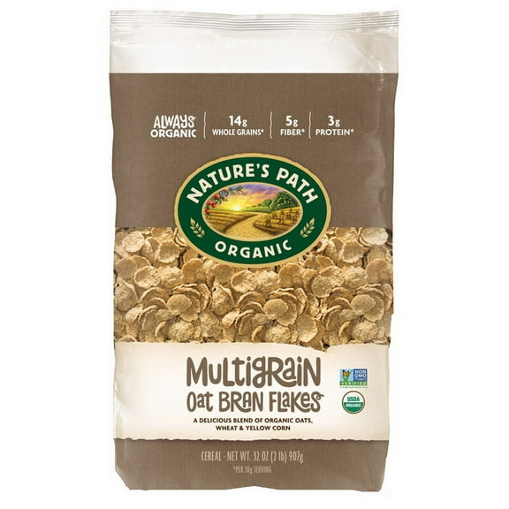 Nature's Path Organic Multigrain Oat Bran Flakes Cereal, 32 oz (Pack of 6), Non-GMO, Earth Friendly Packaging