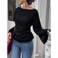 thumbnail image 4 of Camisas de Larga para Mujer, Tops Cortos de Otoño para Salir, Informales, con Cuello , Mangas Acampanadas, Acanalados, con Cordones, Ropa Y2K Negro S, 4 of 8