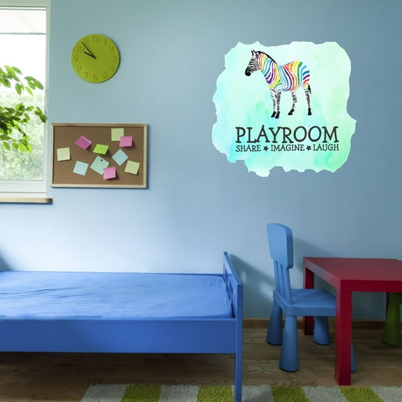 Watercolor Decal Playroom Share Imagine Laugh Bedroom Wall Decal for Children Multicolored Safari Horse Animal Design Cute Themed Room Décor - Size: 10 In x 9 In
